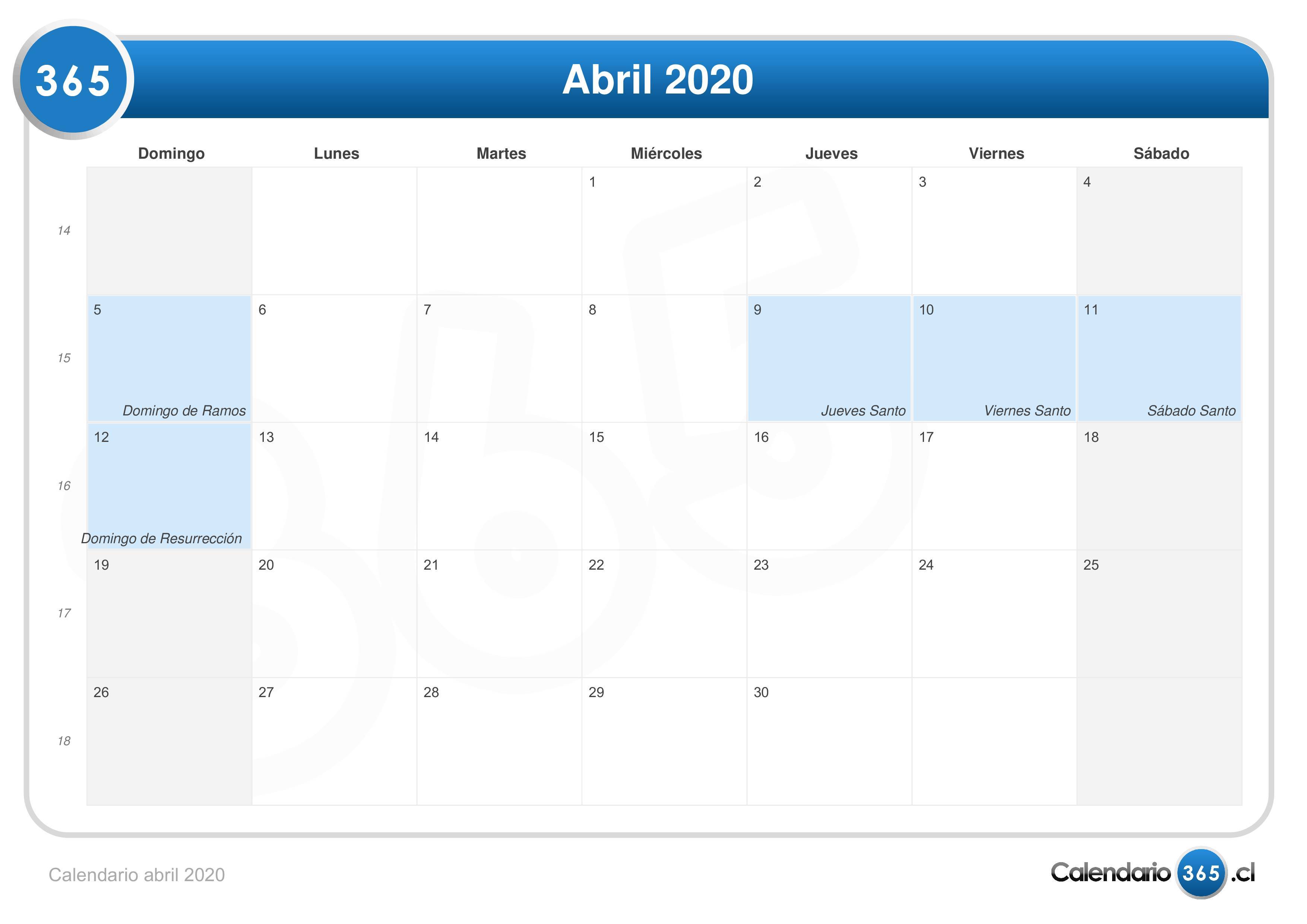 Calendario Chileno Con Feriados 2020
