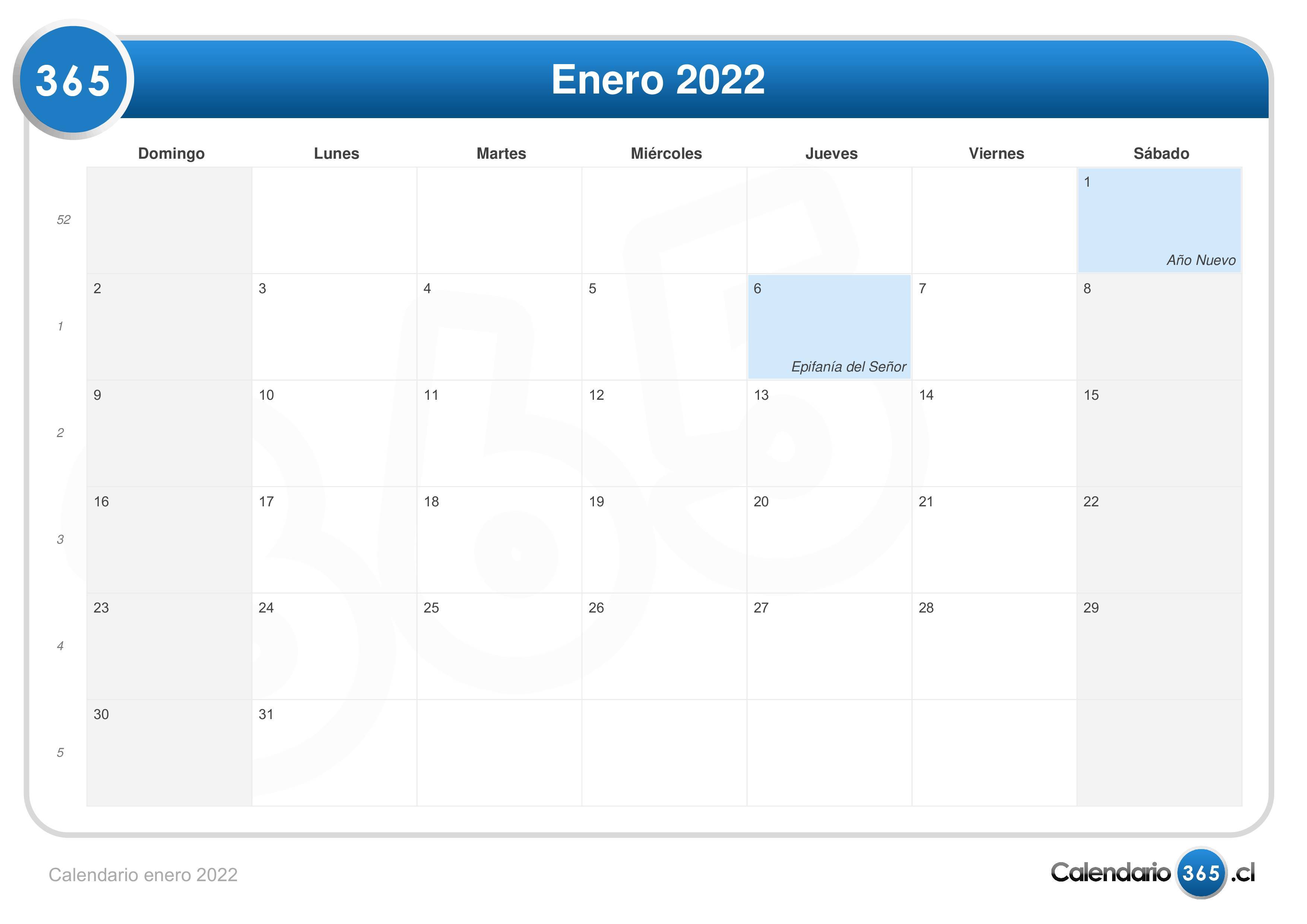 Calendario Enero 2022