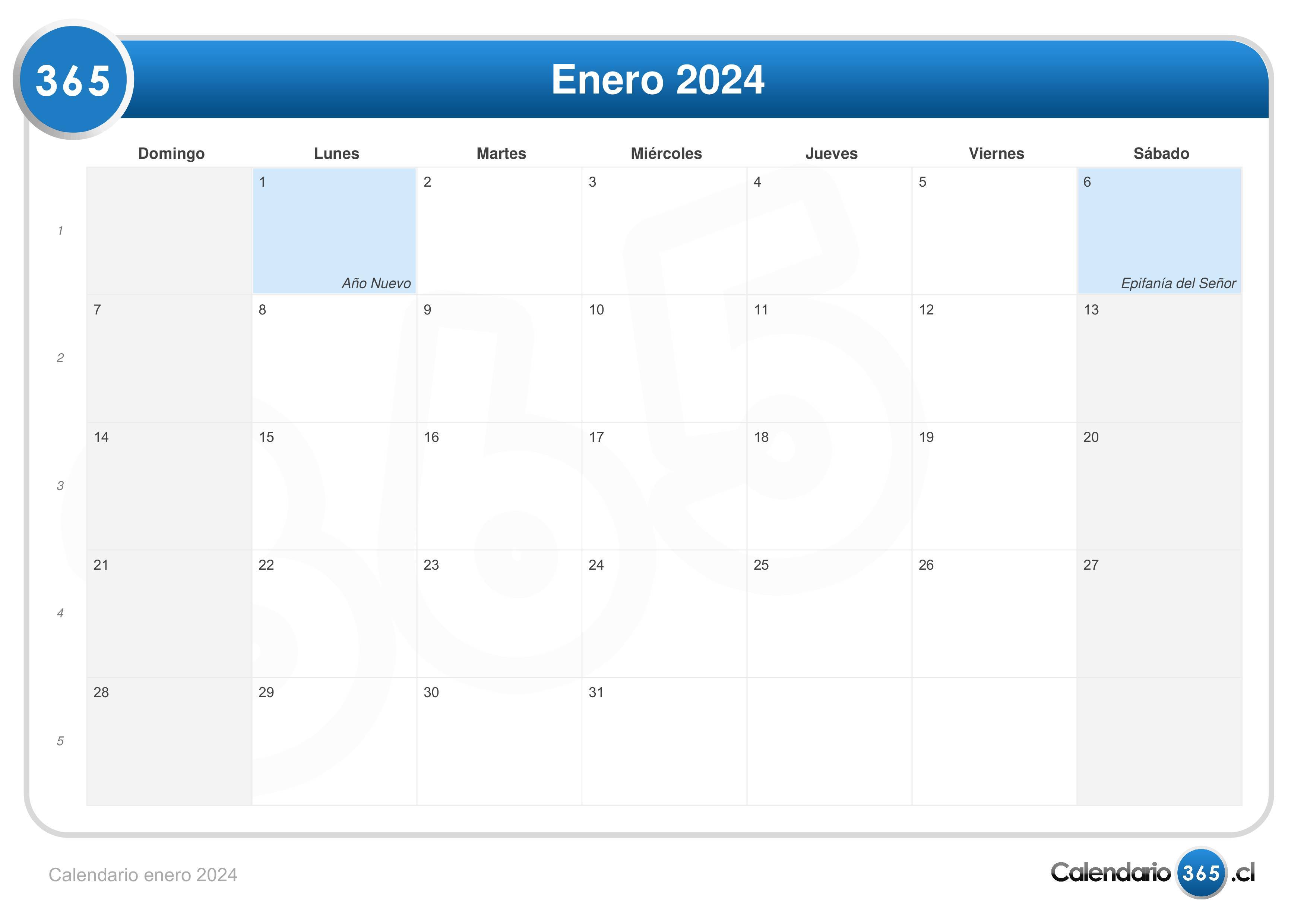 Calendario enero 2024