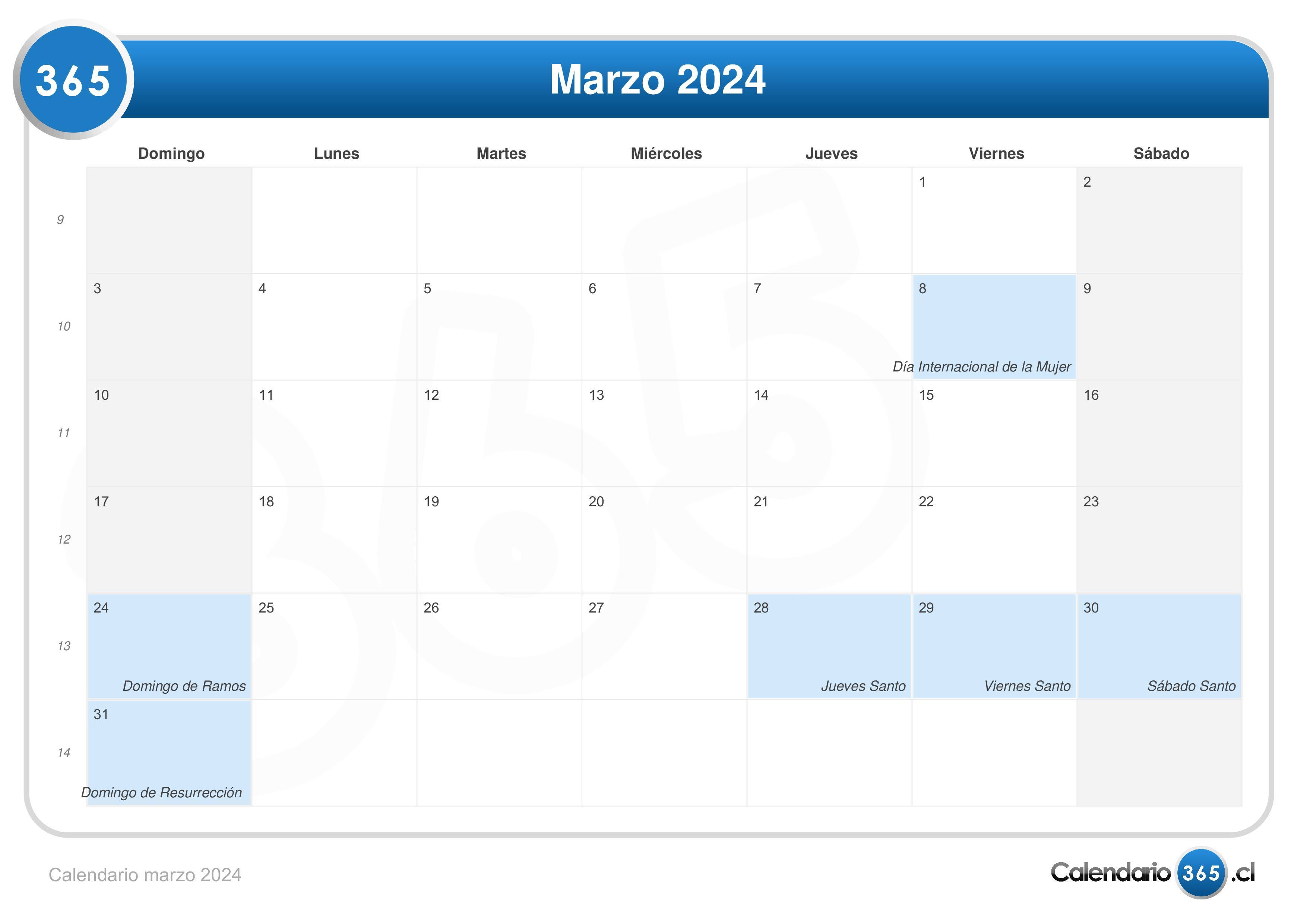 Calendario marzo 2024