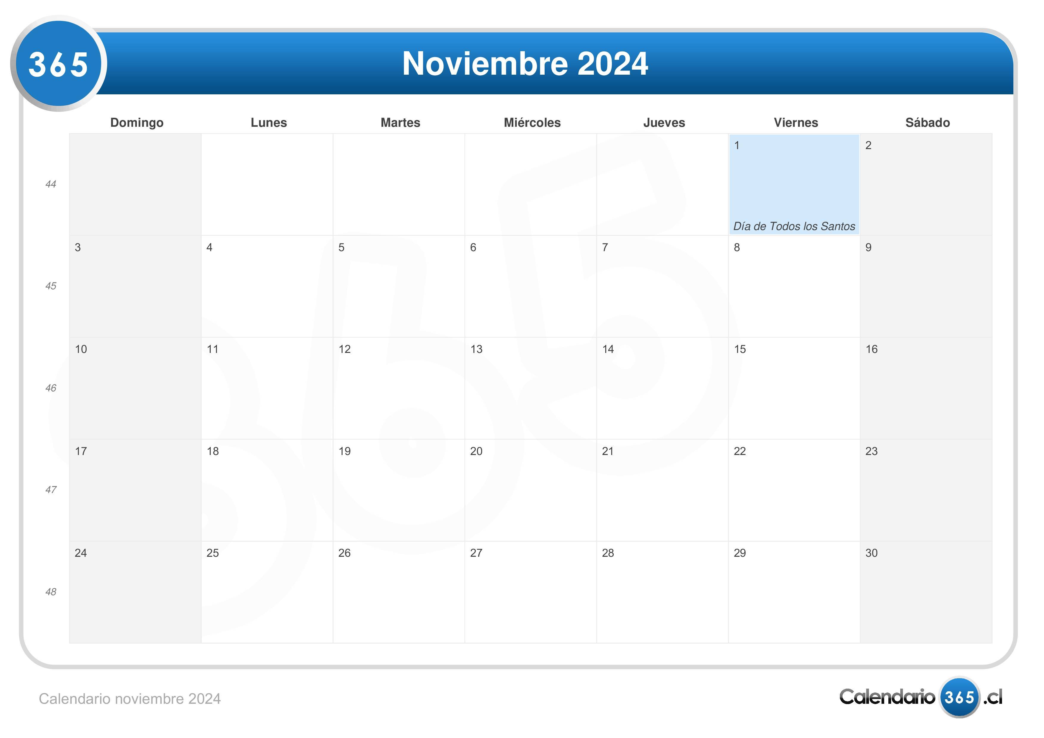 Calendario noviembre 2024
