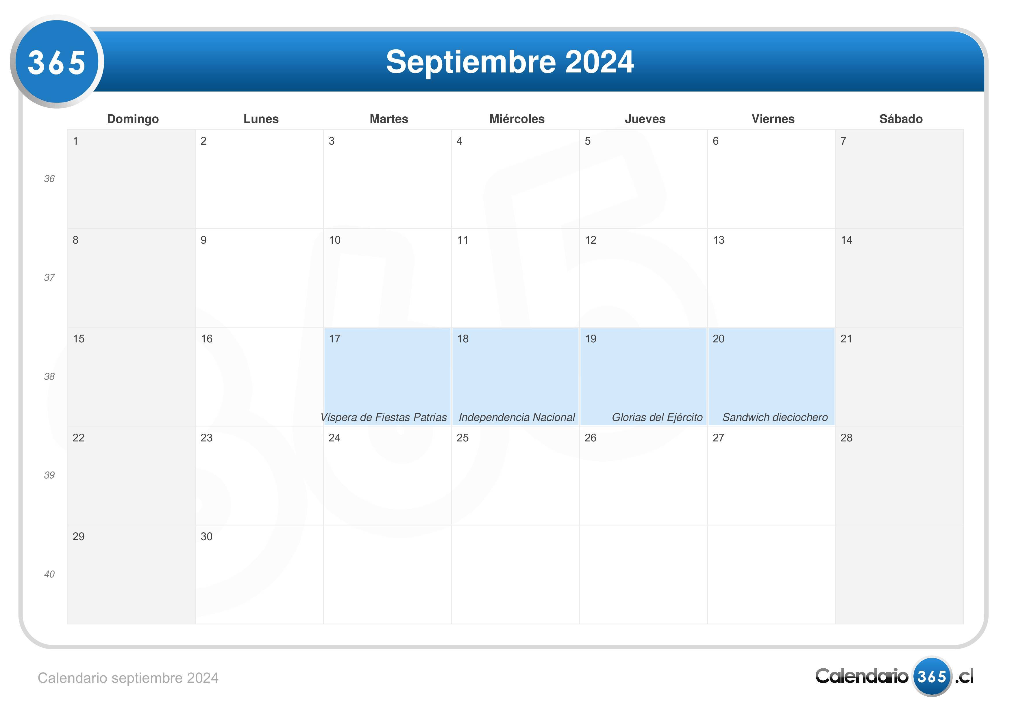 Calendario septiembre 2024